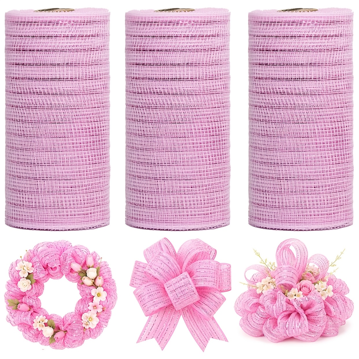 TEMU 3 Rouleaux de Ruban en Décorative 6 pouces*30 pieds, Ruban en pour Couronne de Noël, Décoration d'Arbre, Couronne de Porte d'Entrée, Guirlande,