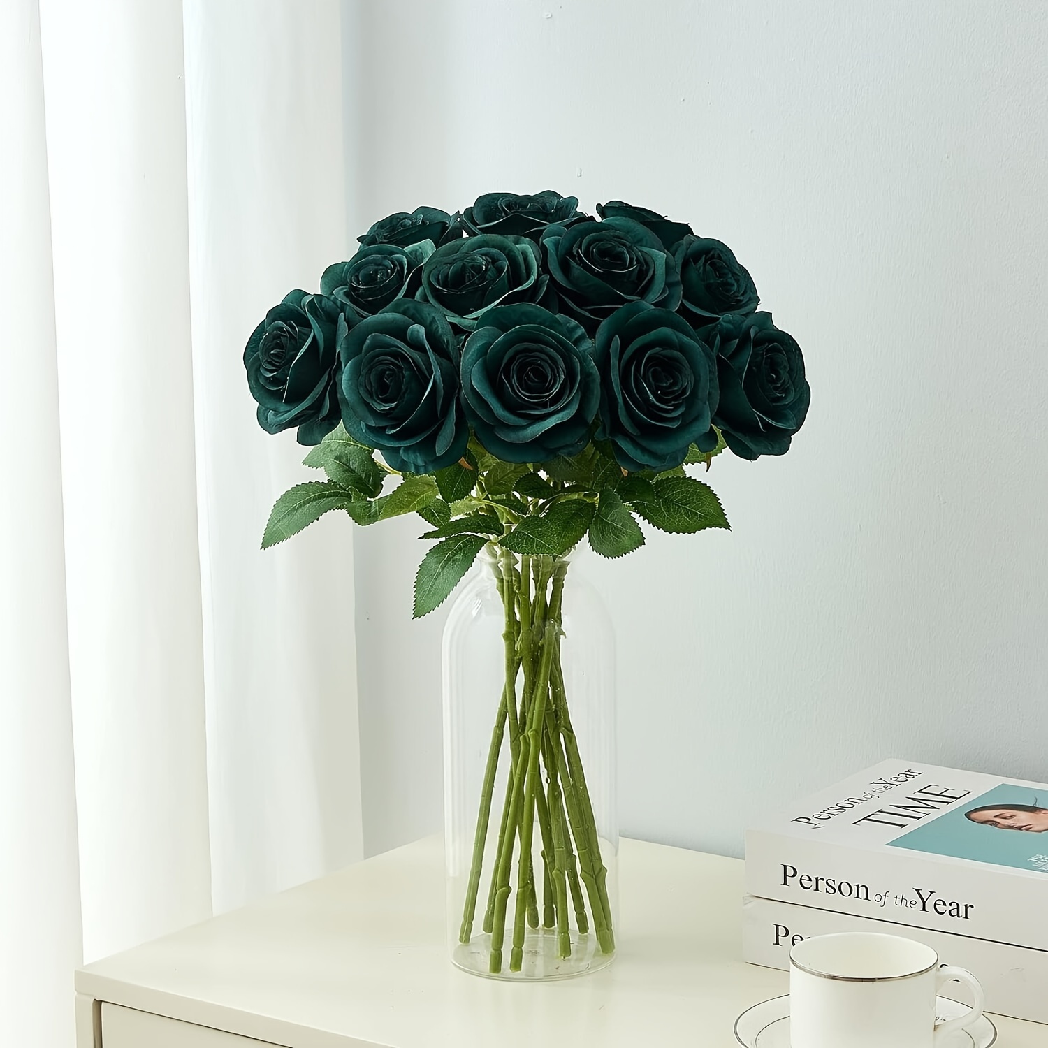 

11pcs Vinrado Emerald Green Artificial Roses With Long Stems - Realistic Flower Bouquet For Wedding, Home, And Party Decorations, Valentine’s Day Centerpieces