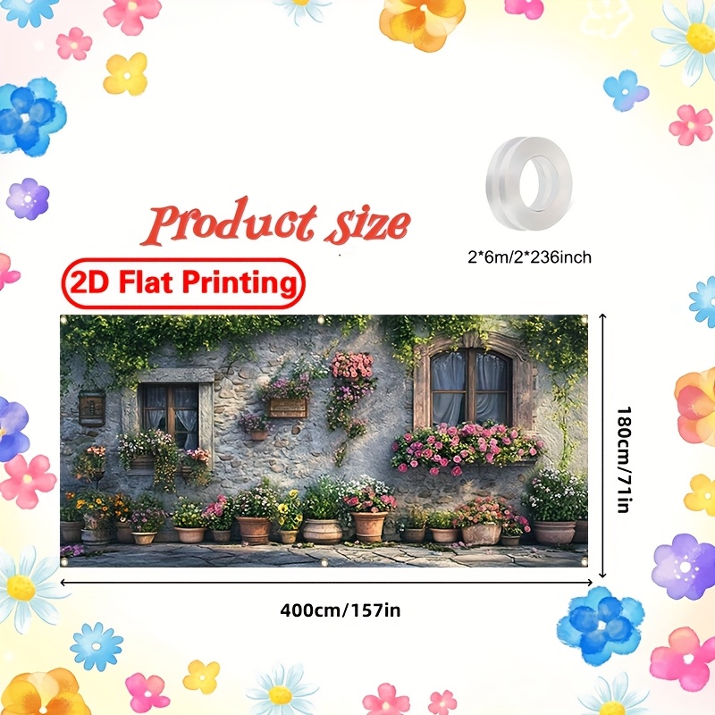 E-shop 2D Flach, 1 Stück 2D Großes Polyester Garagentor-Banner – Blumentopf-Motiv Design Partybanner – Vielseitige Dekoration für Feiertage, Gärten, &
