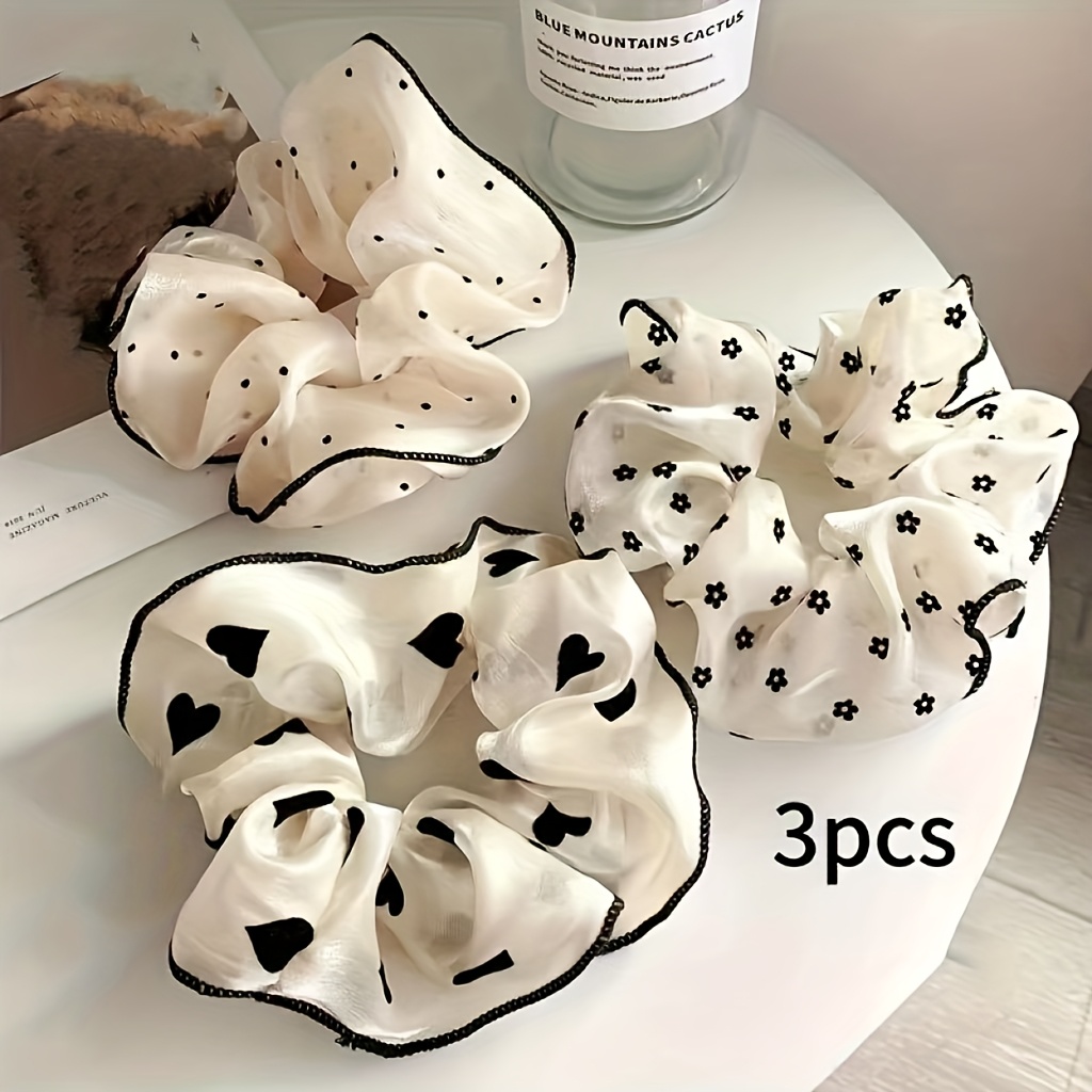 Image of 6/3pcs Premium Temperament Bun Hair Tie Scrunchie Women's Fashion Hair Accessory Gauze Hairband Hair Rope Elastic Headband