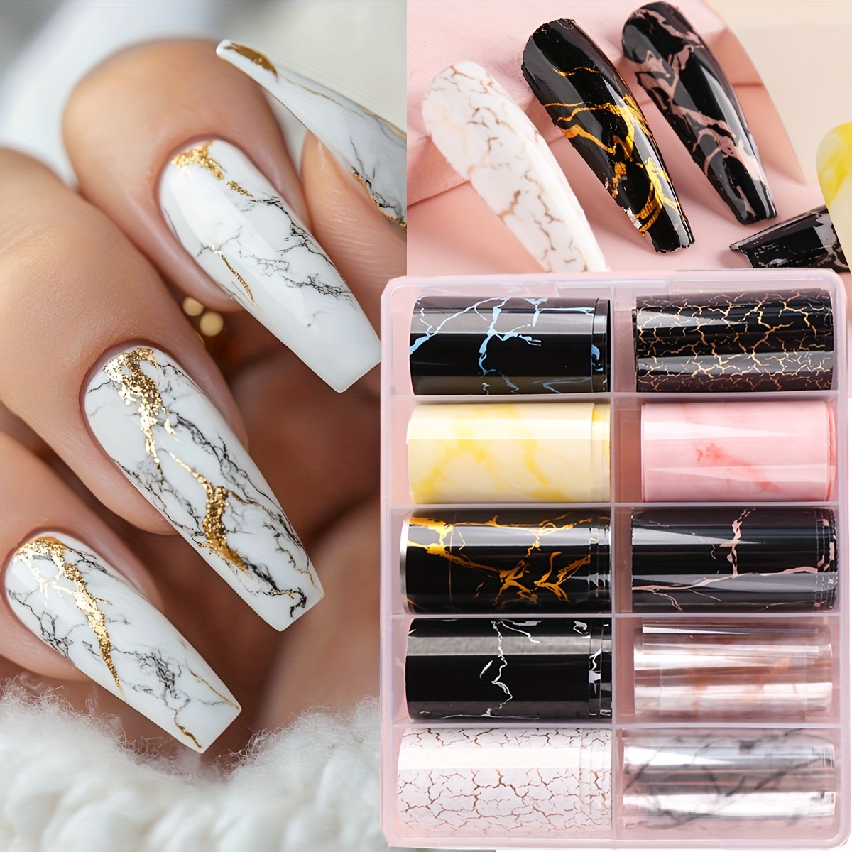Image of 10 Sheets In A Box Marble Nail Art Transfer Paper Starry , Vintage Marble Nail Foil Nail Art Stickers, Diy Nail Decals Nail Art Decoration, Nail Art Supplies For Women And S