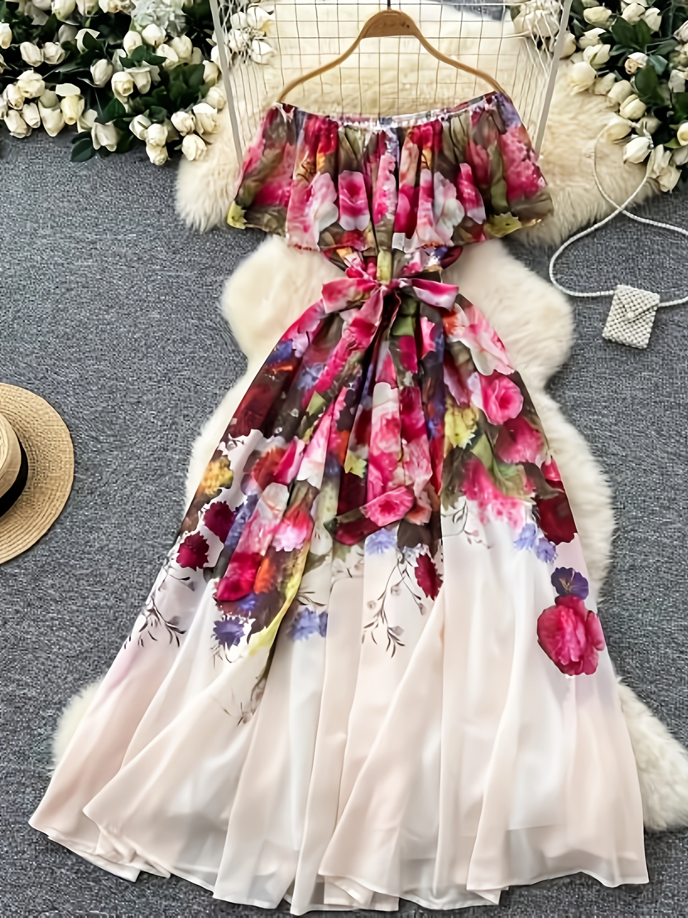 2025 summer casual dress holiday gorgeous floral chiffon - Temu Saudi Arabia