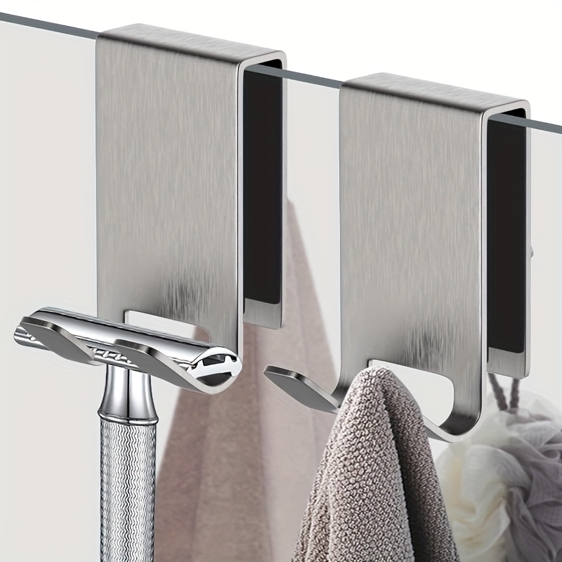 TEMU Lot de 2 crochets en acier inoxydable pour porte de douche, crochets auxiliaires de salle de bain, crochets de rangement