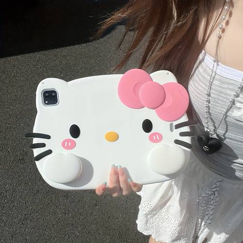 for case for ipad compatible with kt pink bow cute anime design lightweight cover with multi compartment tablet girls women accessory durable for case for ipad