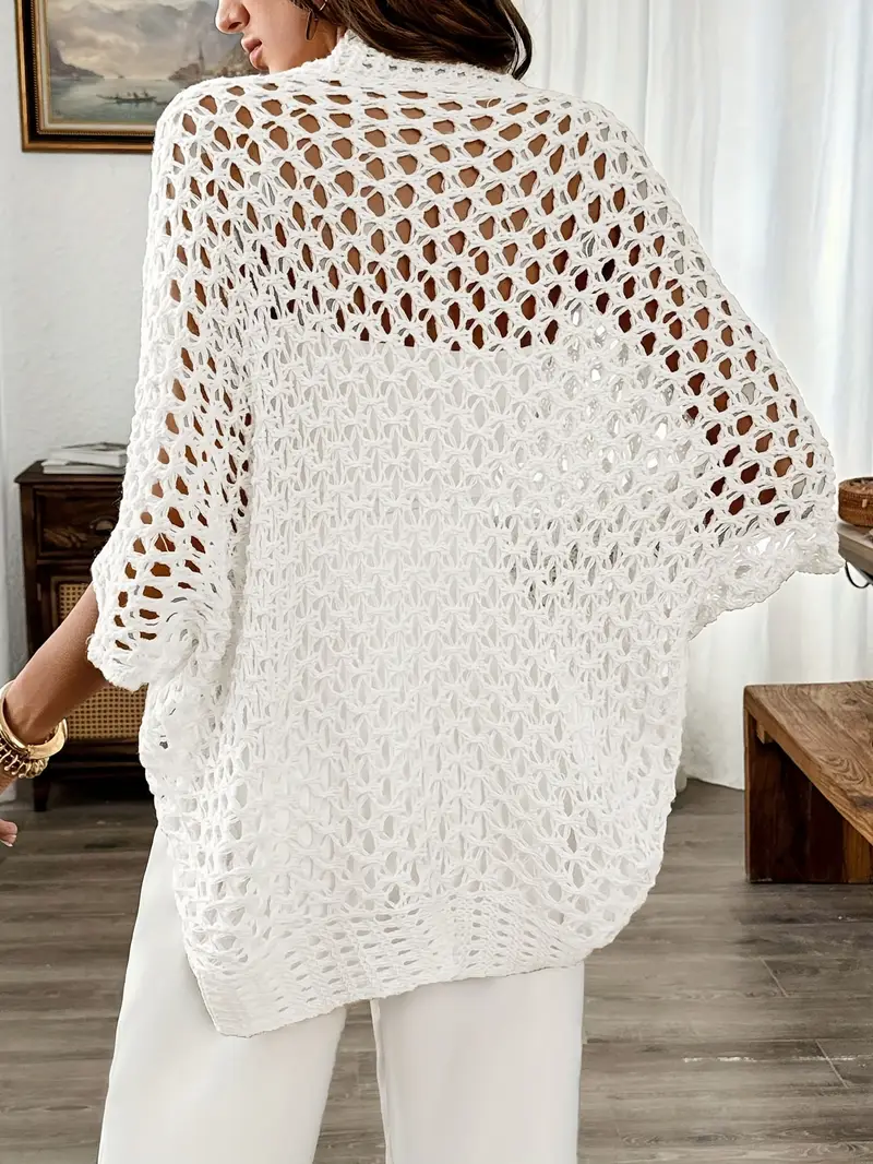 womens elegant open cardigan with batwing sleeves loose fit and lace design for spring and summer details 4