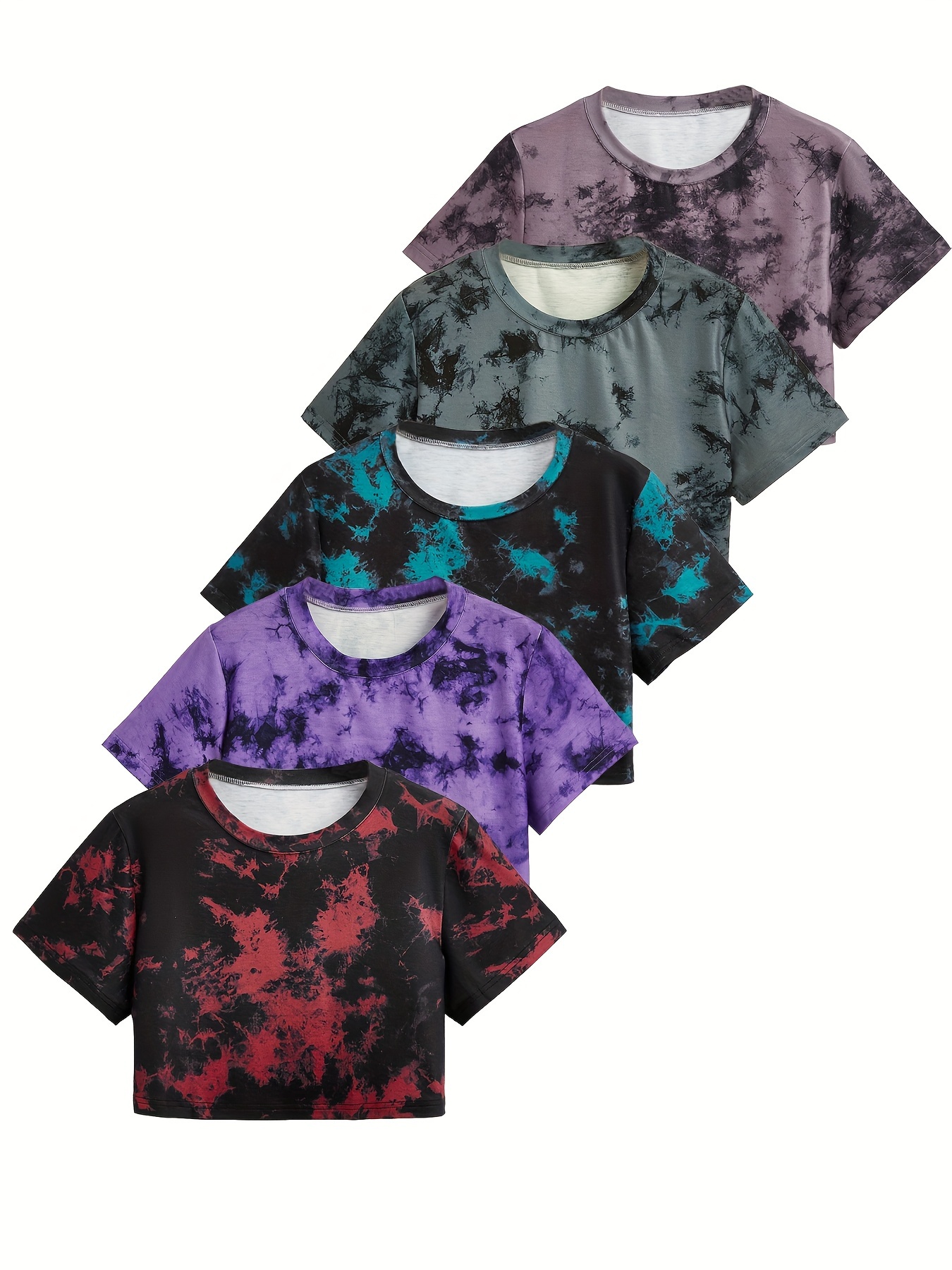 Women's Tie-Dye Short Loose Fit Casual Sport T-Shirt 5pcs Set