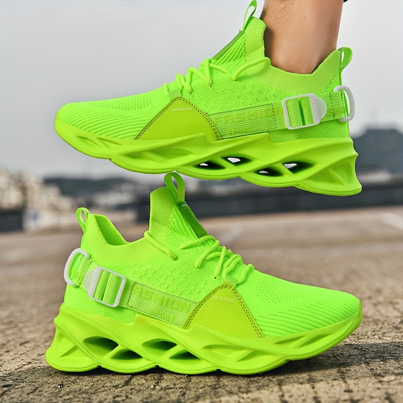 mens bright neon green casual sneakers low top breathable Temu