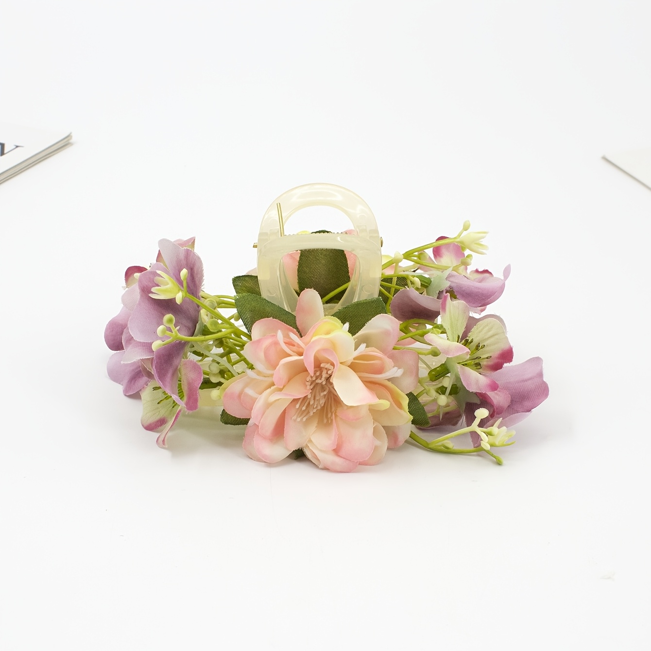 E-shop 1 Stück Eleganter Künstlicher Blumen Haarclip In Rosa Mit Blauen Und Grünen Akzenten - Für Frühling Und Sommer Tägliche Kleidung,