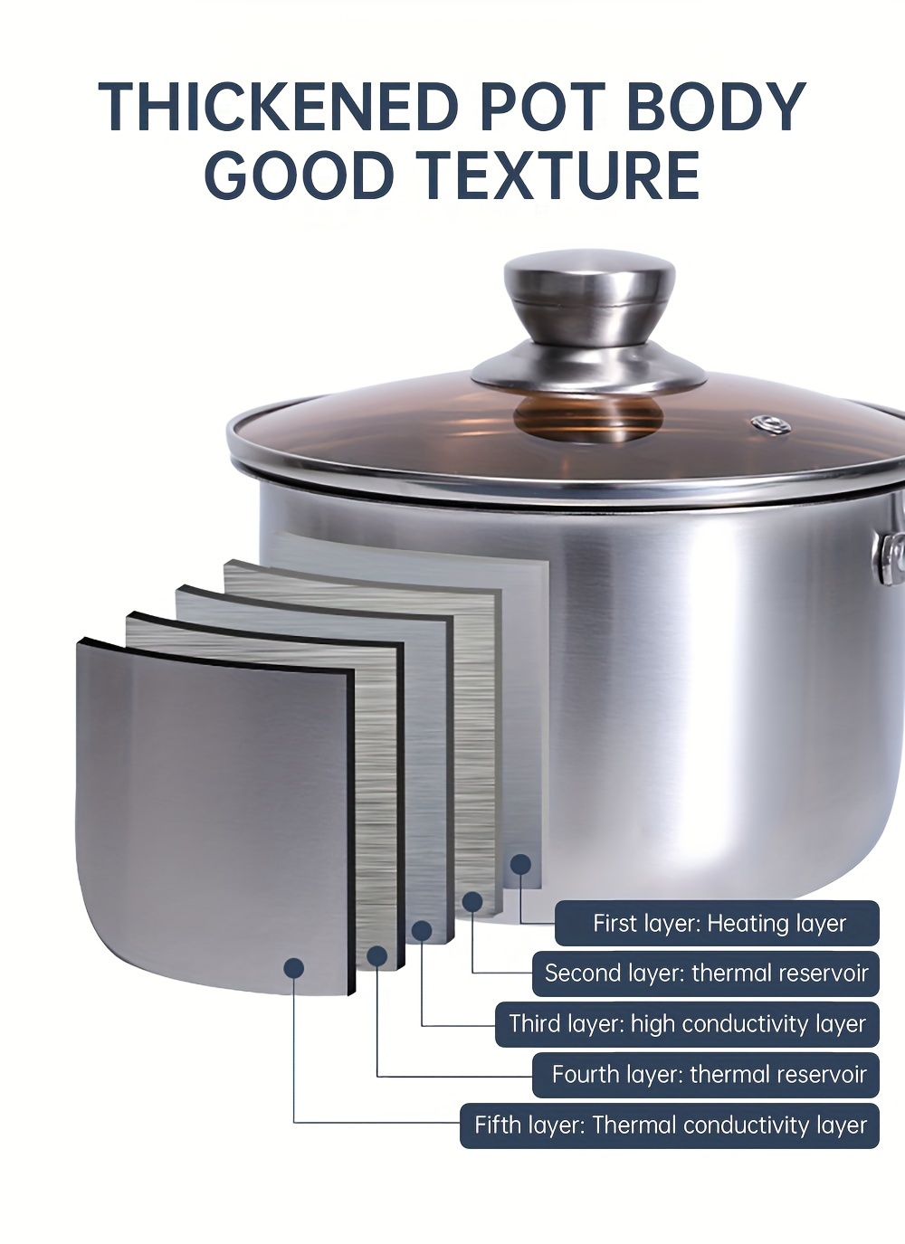 stainless steel soup pot with lid dual handle induction compatible dishwasher safe for home kitchen use details 2