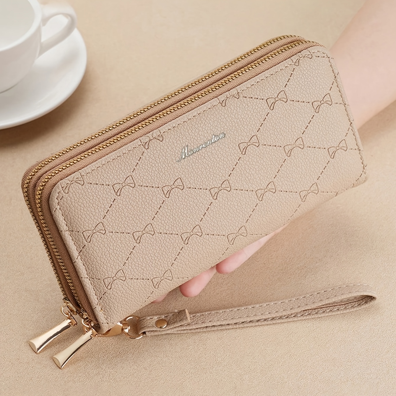 TEMU New Style Women's Long Clutch Wallet With Double Zippers, Phone Pocket, Fashionable & , Large Capacity Double-layer Wallet.