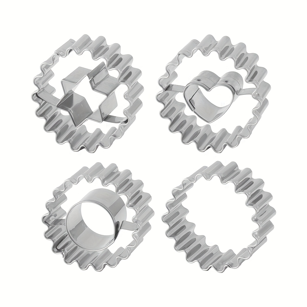 Image of 4pcs Stainless Steel Cookie Cutters - Durable Biscuit Molds For Easter, Hanukkah, Ramadan And Valentine's Day - Heart, Star, Round Shapes For Holiday Baking, Pastry Decoration And Celebrations
