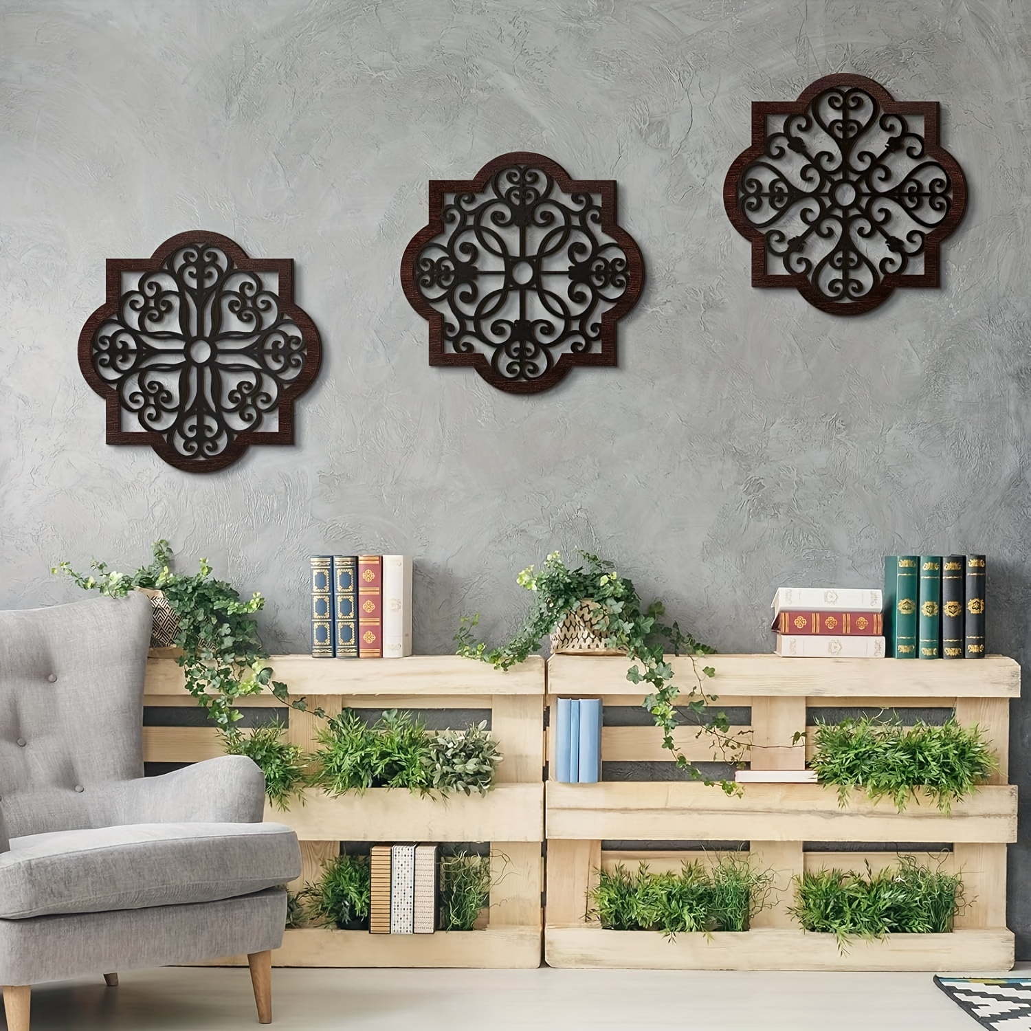 

3pcs Rustic Wood Wall Decor Modern Farmhouse Geometric Decor Wall Art Farmhouse Hanging Decoration For Living Room Bedroom Home Indoor Outdoor Office, 12 X 12 Inch, Brown