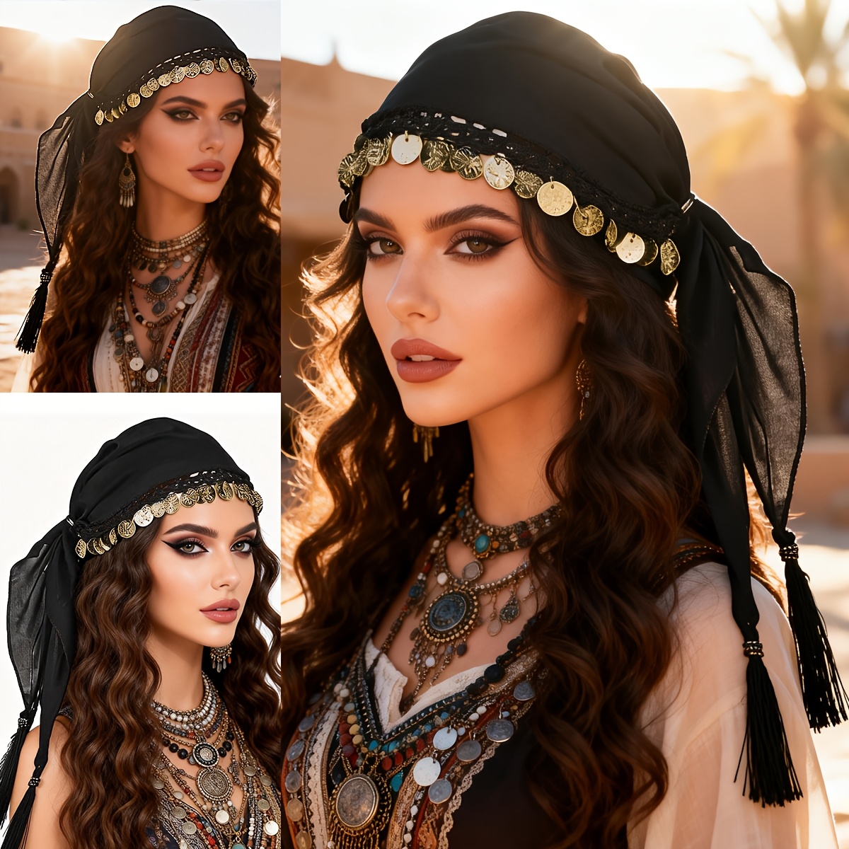 TEMU 1pc Belly Dance Jewelry Coin Headscarf Accessories Headgear Folk Hat(the Outer Packaging Of The Product Is )product Color With