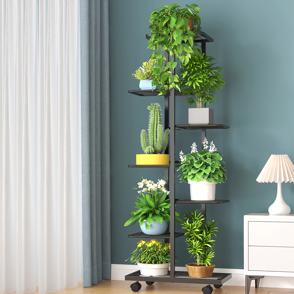 Image of Stand/ -layer -spindle With Wheels Versatile Indoor/outdoor Metal Flower Stand With Sliding Wheels - Plant Display Rack For Living Room & Balcony