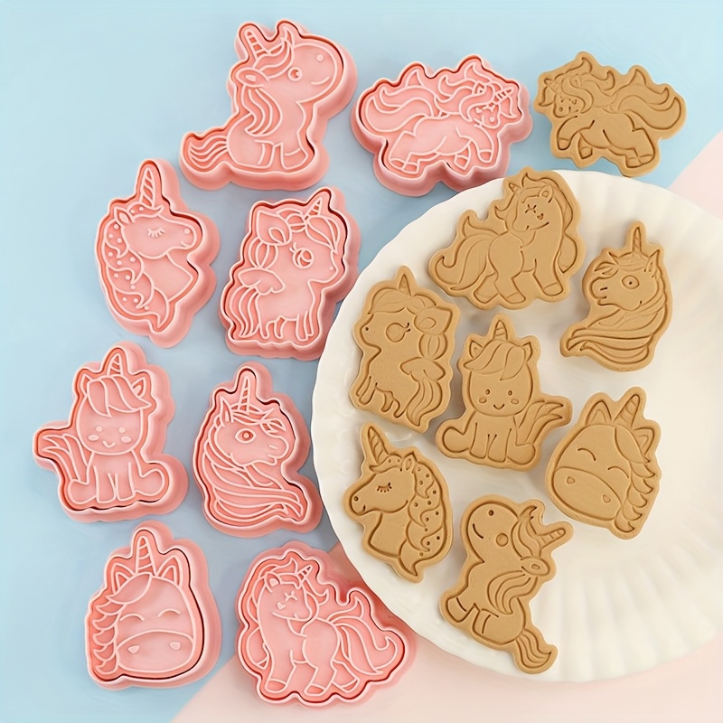 Unicorn Themed Cookie Molds 8pcs Cartoon Unicorn Portrait Cookie Cutters With Stamps Pastry Biscuit Molds For Girls Birthday Party And Baby Shower Decorations