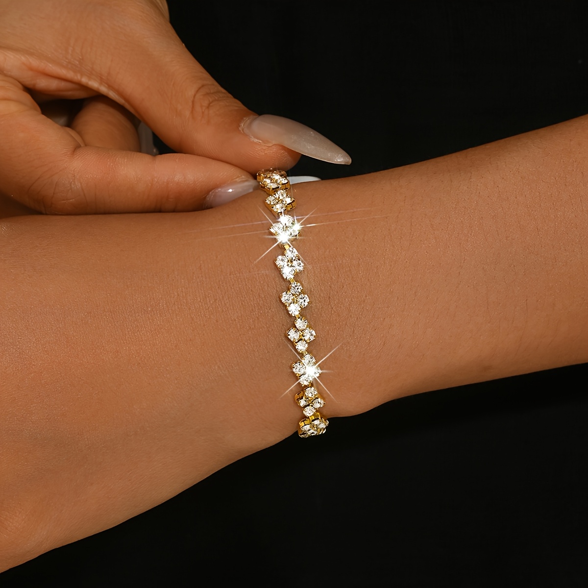 2pcs Trendy Luxurious Claw Chain Rhinestone Square Bracelet Set