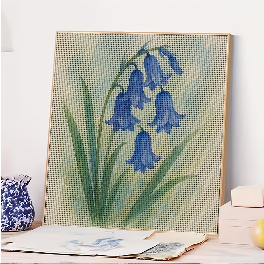 DIY Cross-Stitch Printed Kit, Unframed, Blue Bellflower Design