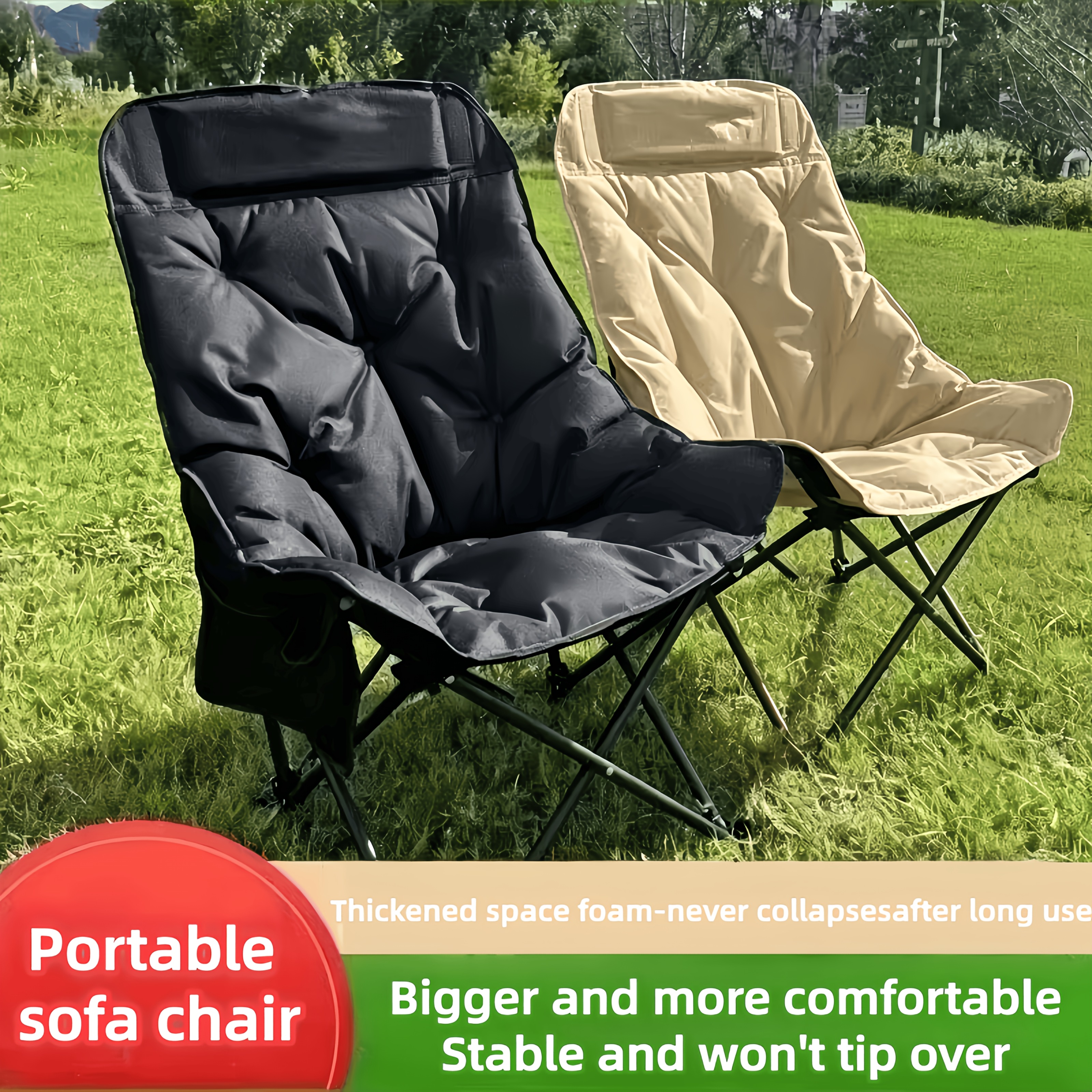 Outdoor Elevated Back Moon Chair With Cotton Cover And Foldable Chair As An Integrated Lazy Sofa Chair For Outdoor Camping, Leisure Use In The Family Yard, And Folding Chair For Outdoor  .