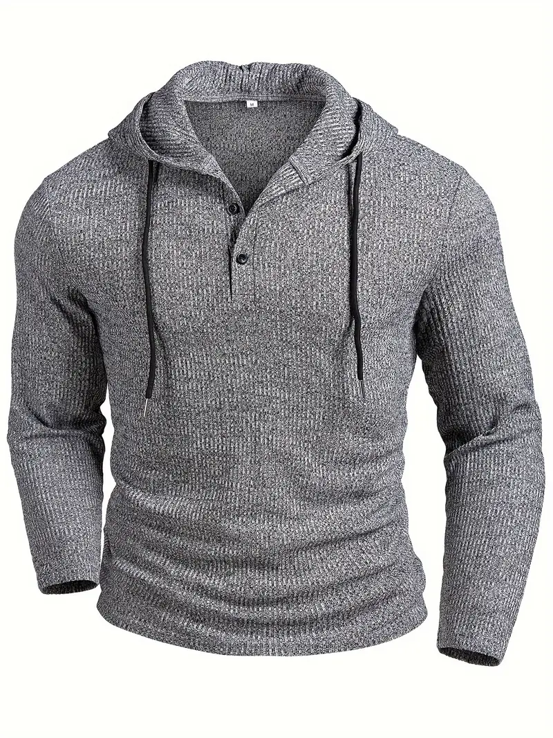 mens ribbed long sleeve hooded henley shirt casual trendy buttons for autumn and winter Product details 0