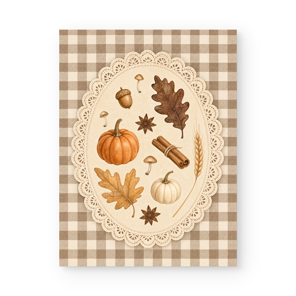 TEMU Affiches et plates 2D, Affiches et plates 2D, Art mural sur toile cadre, d'automne vintage, Citrouille, Feuille d'érable, , Chapeau de , Bordure