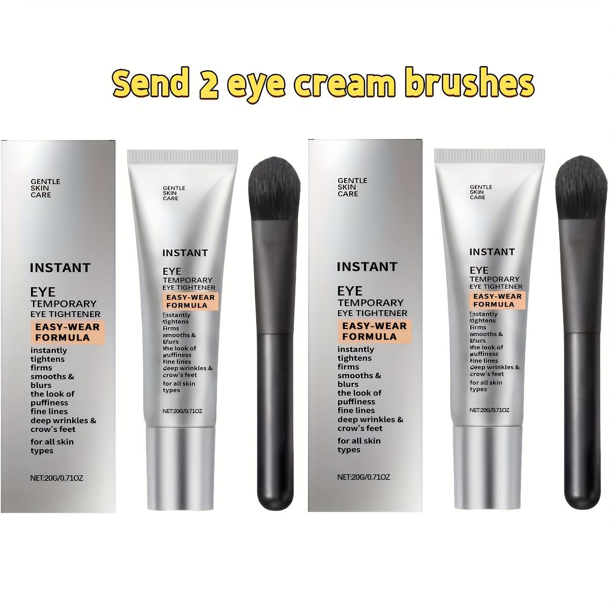 TEMU 2pcs And Firming Eye Creams Plus 2 Eye Cream Brushes, Containing Hyaluronic Acid, Suitable For Puffy Eyes And Dark Circles, Comes With An Eye