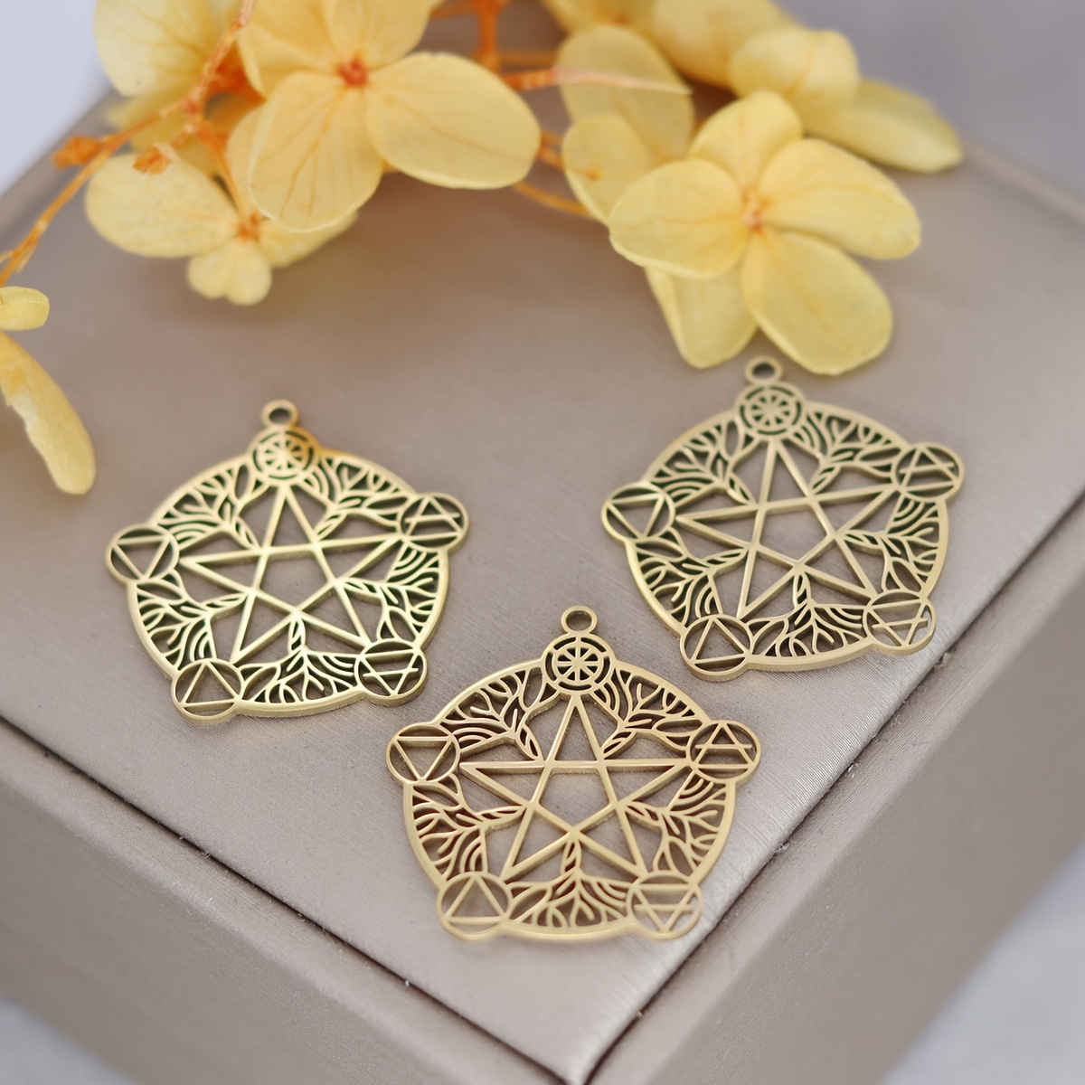 TEMU 3pcs Wicca Pentagram Star Pendant Necklace | Stainless Steel Pagan Religious Amulet Charms For Jewelry Making
