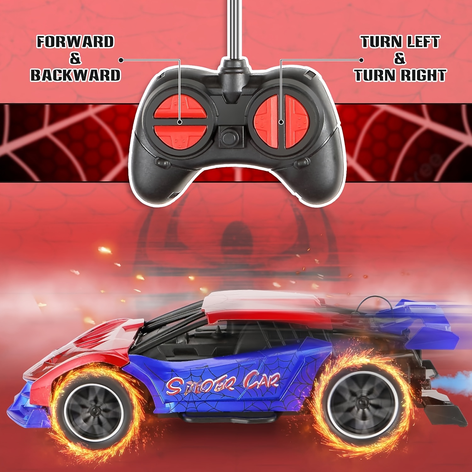 Remote Control Car Toys with Rechargeable Batteries, 1:24 Scale Mini RC Cars for Kids with Light and Spray Unit, Christmas Birthday Gift for 3-4 5-6 7-8 Year Old Boys Girls (Red Blue)