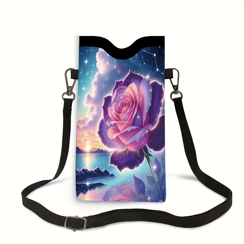 TEMU 1pc Starry Sky & Purple Rose Printed Pattern, 2d Flat Printing High-quality Strap With Adjustable Lanyard, Compatible With Iphone And , Casual