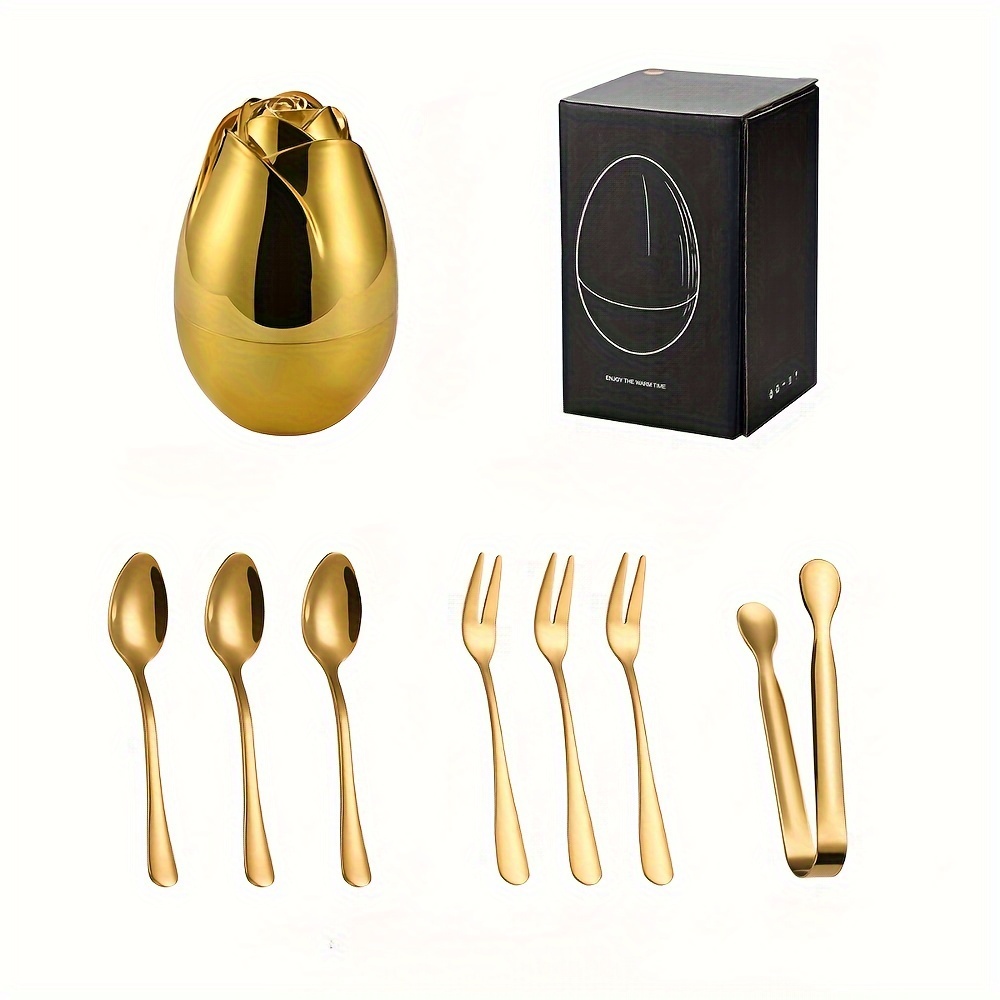 stainless steel flatware set with storage box includes knives spoons and forks set mirror polished kitchen utensils set cutlery set for home restaurant golden details 0