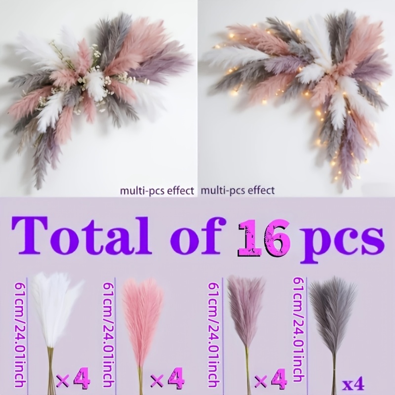 TEMU 16pcs Pack Of Artificial Multicolor Long-stemmed Reeds, Style, Suitable For Proposals, Wedding Backdrops, Aisle Decorations, Table Centerpieces,