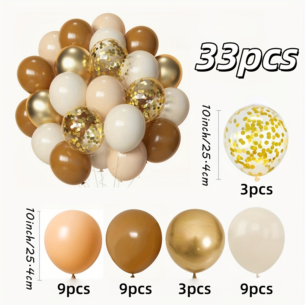 TEMU 33 ballons en latex avec dorés "", ensemble de ballons 10 pouces marron nude mat, métal transparent doré à paillettes, idéal pour les fêtes