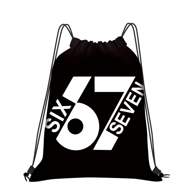 TEMU 1pc 67 Printed Drawstring Bag, Minimalist Black And White Gym Backpack, Gym Drawstring Bag, Travel Beach Sports Drawstring Bag, Gym Bag, Gym Bag
