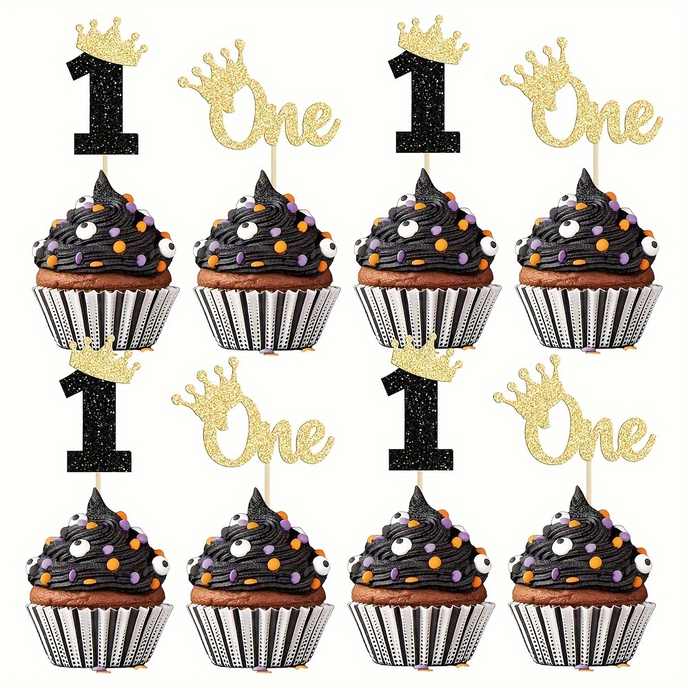 

24 Pack Crown 1 Year Birthday Cupcake Toppers, Paper Cake Decoration Sticks, No Electricity Or Feathers Required