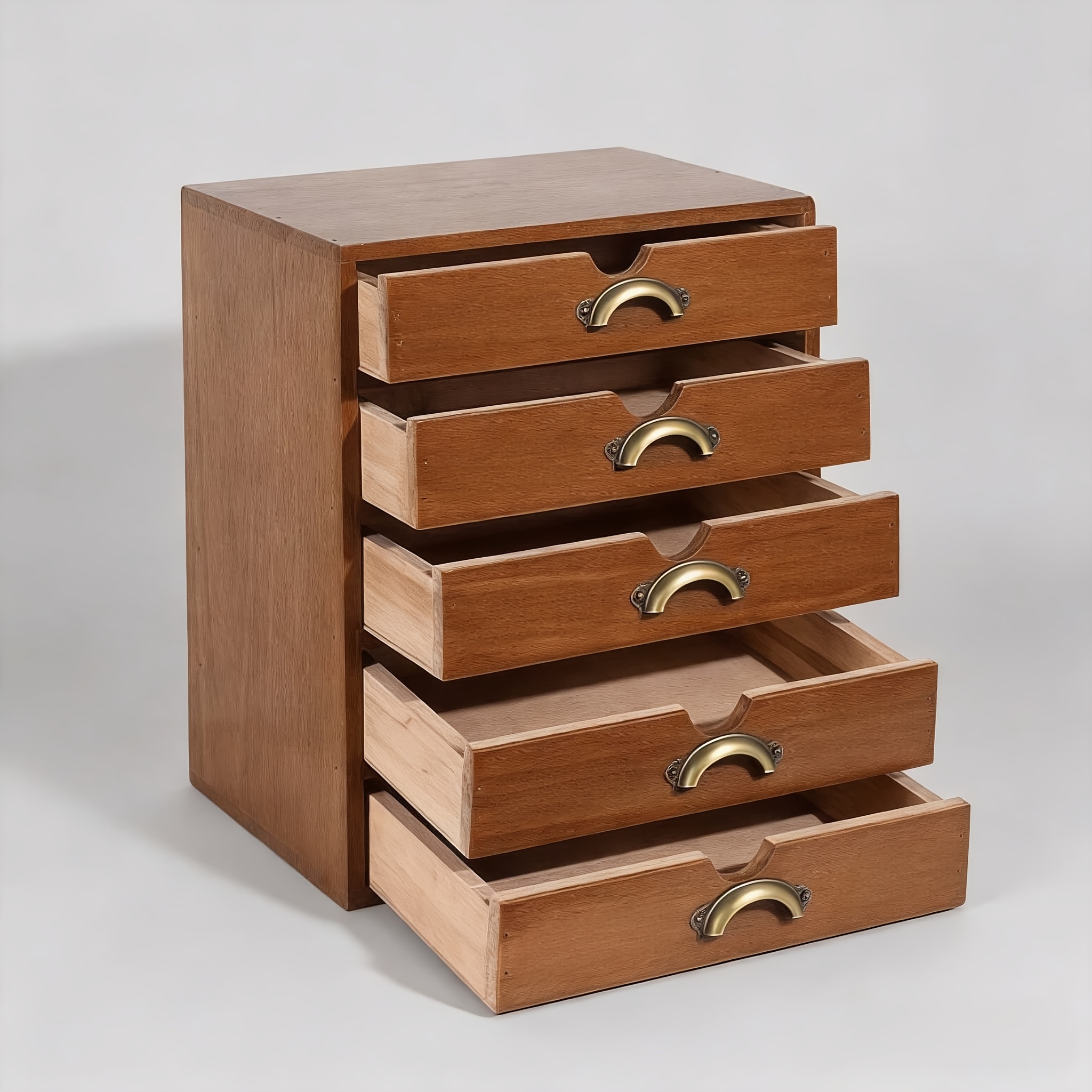 TEMU -tier Wooden Desktop Chest Of Drawers 11×7.7×12in Retro Brass Arch Handles Multi Purpose Desk Organiser For Dorm Home Office Sewing Jewellery