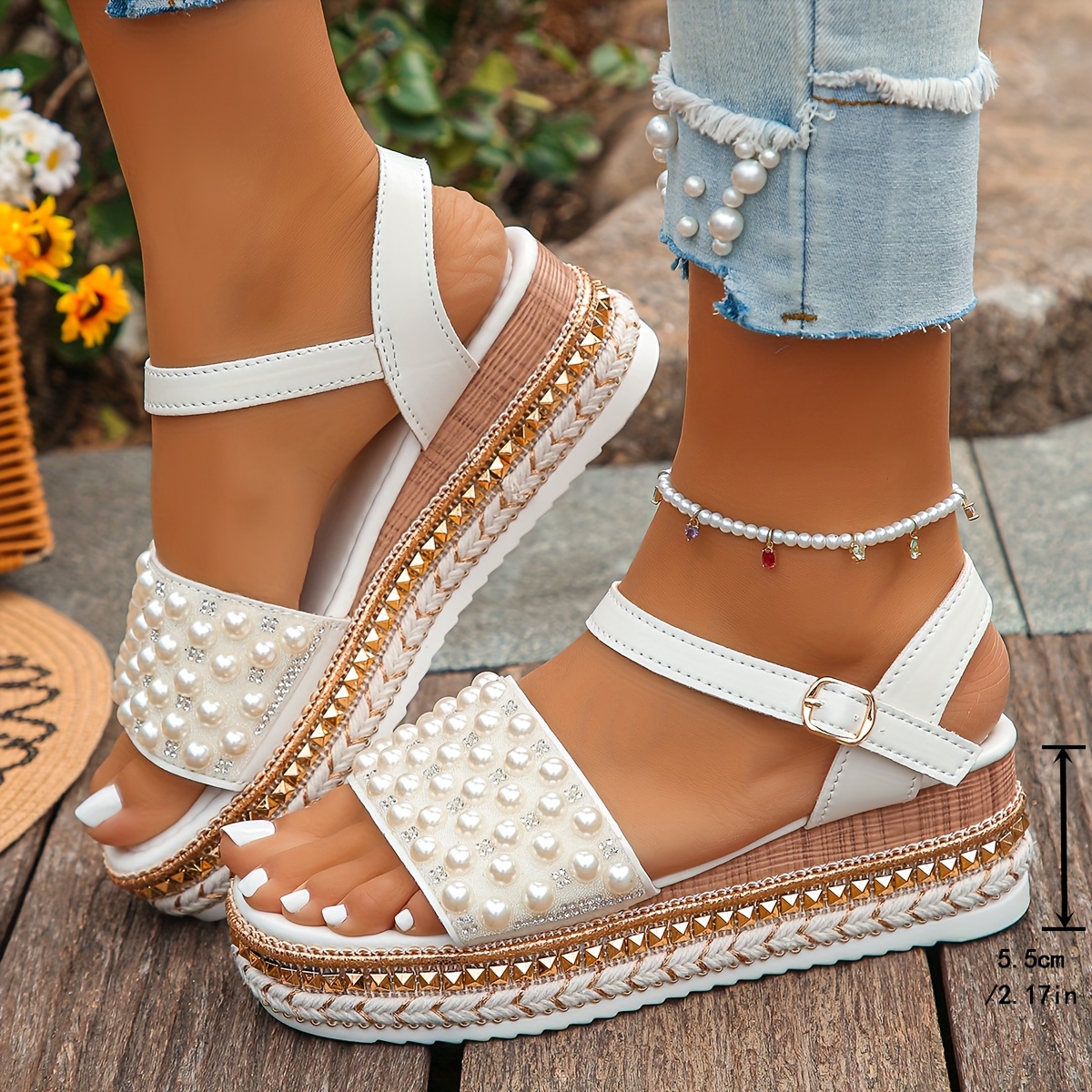 women's embellished thick platform sandals adjustable Temu Mauritius