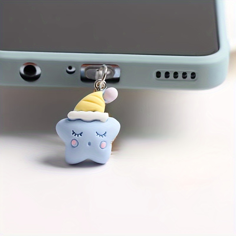 

1pc Cartoon Sleeping Hat Star/moon Mobile Phone Dust Plug For Iphone/type-c/android Mobile Phone Port