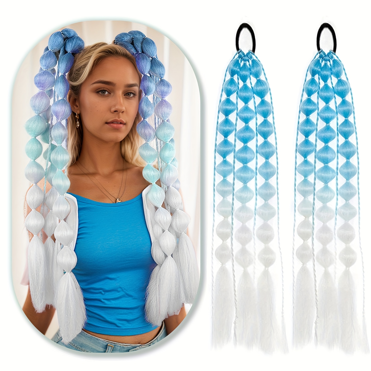 E-shop 2er-Set Y2K Mode Farbverlauf Bubble Zopf Pferdeschwanz Stirnband - Lebhaftes Lila zu Rosa , Flauschige Textur, Elastisches Haaraccessoire für