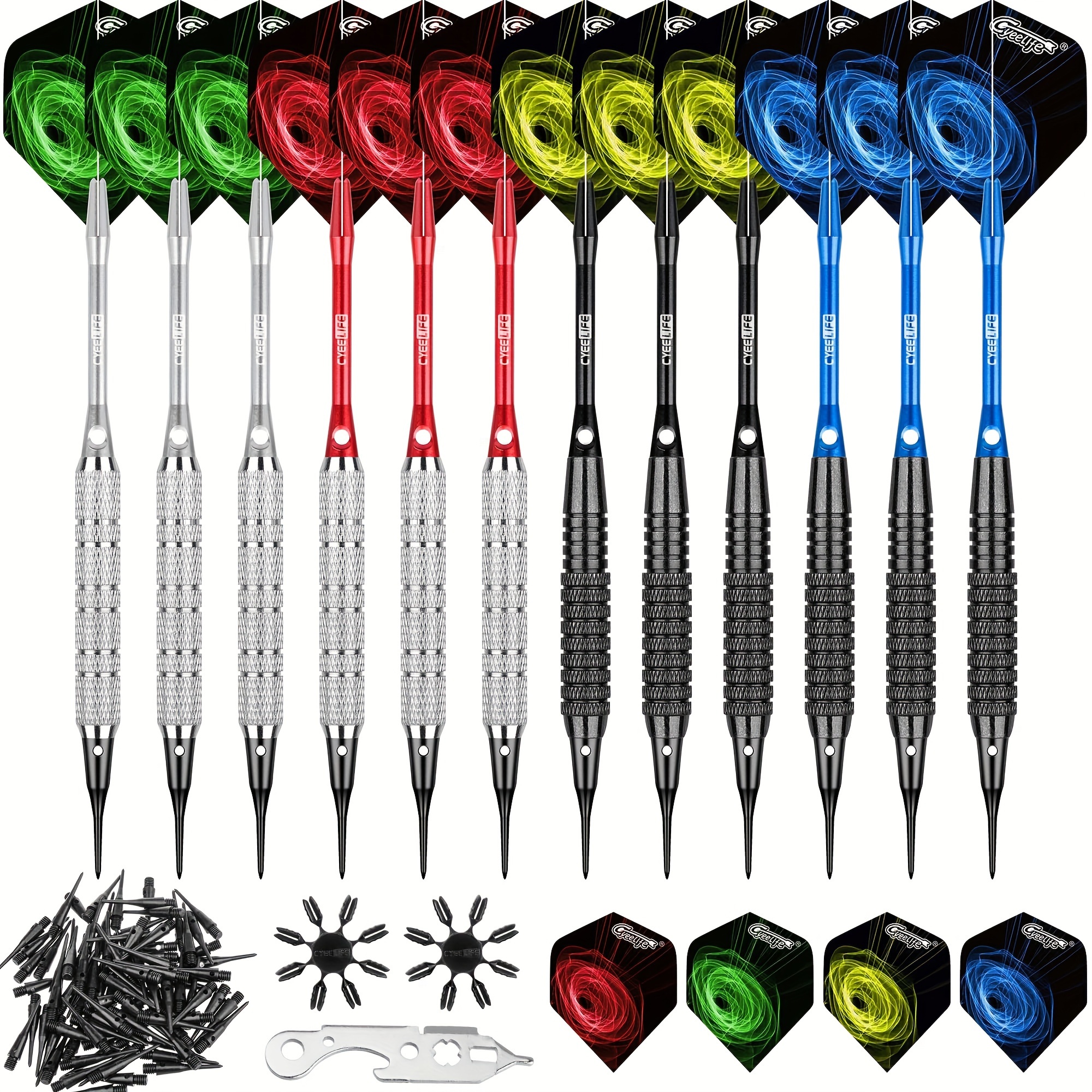 

18g Soft Dart Set, 12 Pieces Per Set, With 100 Replaceable Soft Tips And 1 Dart Tool