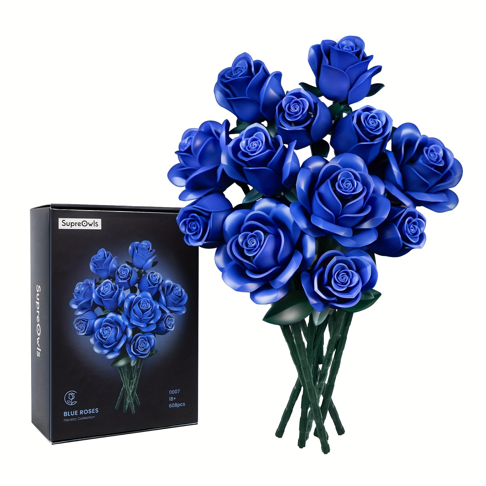 TEMU Blue Rose Building Blocks Set, Permanent Flower Building Blocks Set, Artificial Flower Table Decoration Toys. Suitable For Birthday Gifts,