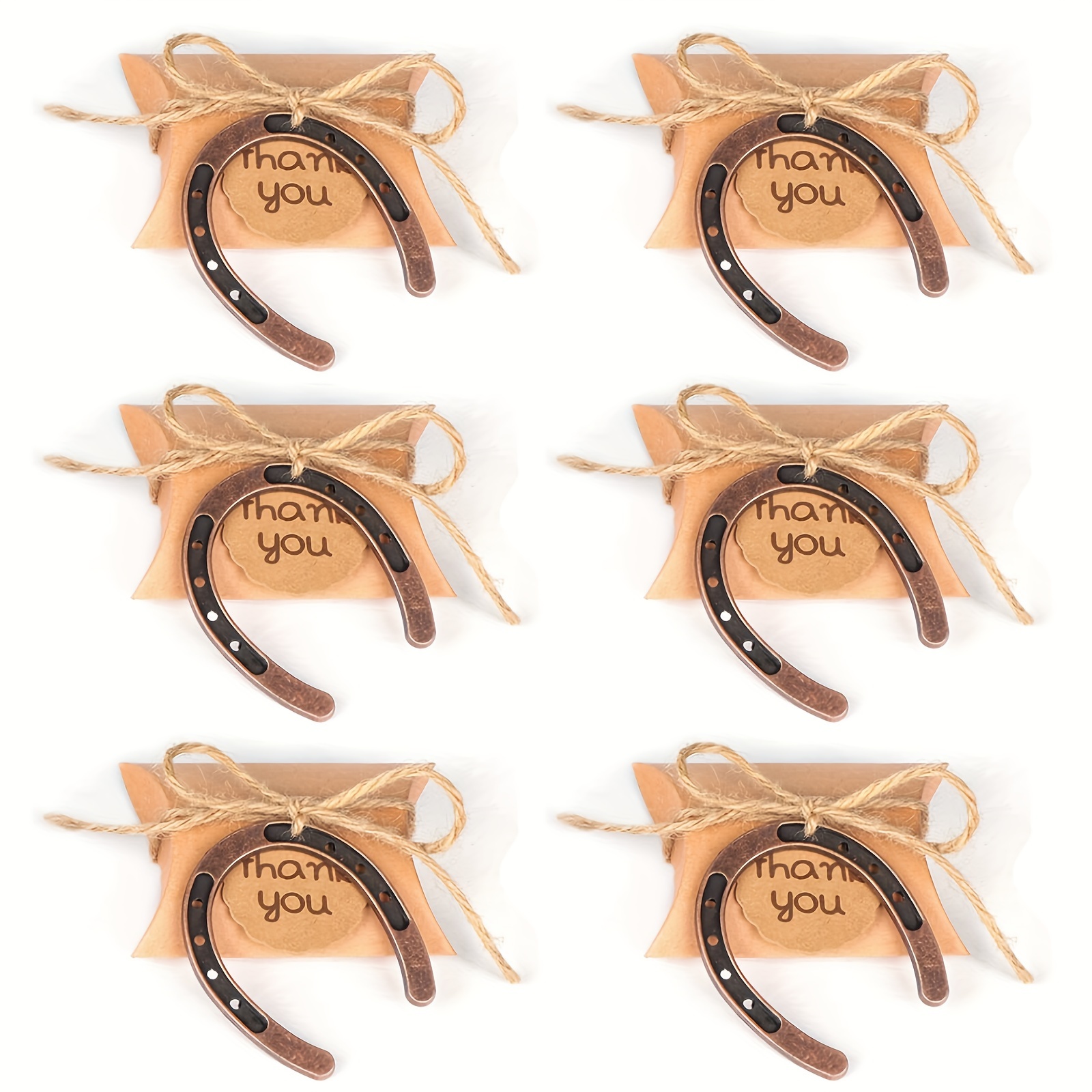 

24-piece Rustic Horseshoe Wedding Favor Set - Includes 6 Kraft Paper Gift Boxes, 6 Vintage Horseshoes, 6 Cards & 6 Ribbons For Decorations