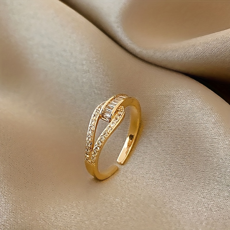 TEMU 1 bague de mode féminine, style élégant et facile, design ouvert, incrustée de synthétique, placage électrolytique nickel, bijou en cuivre,