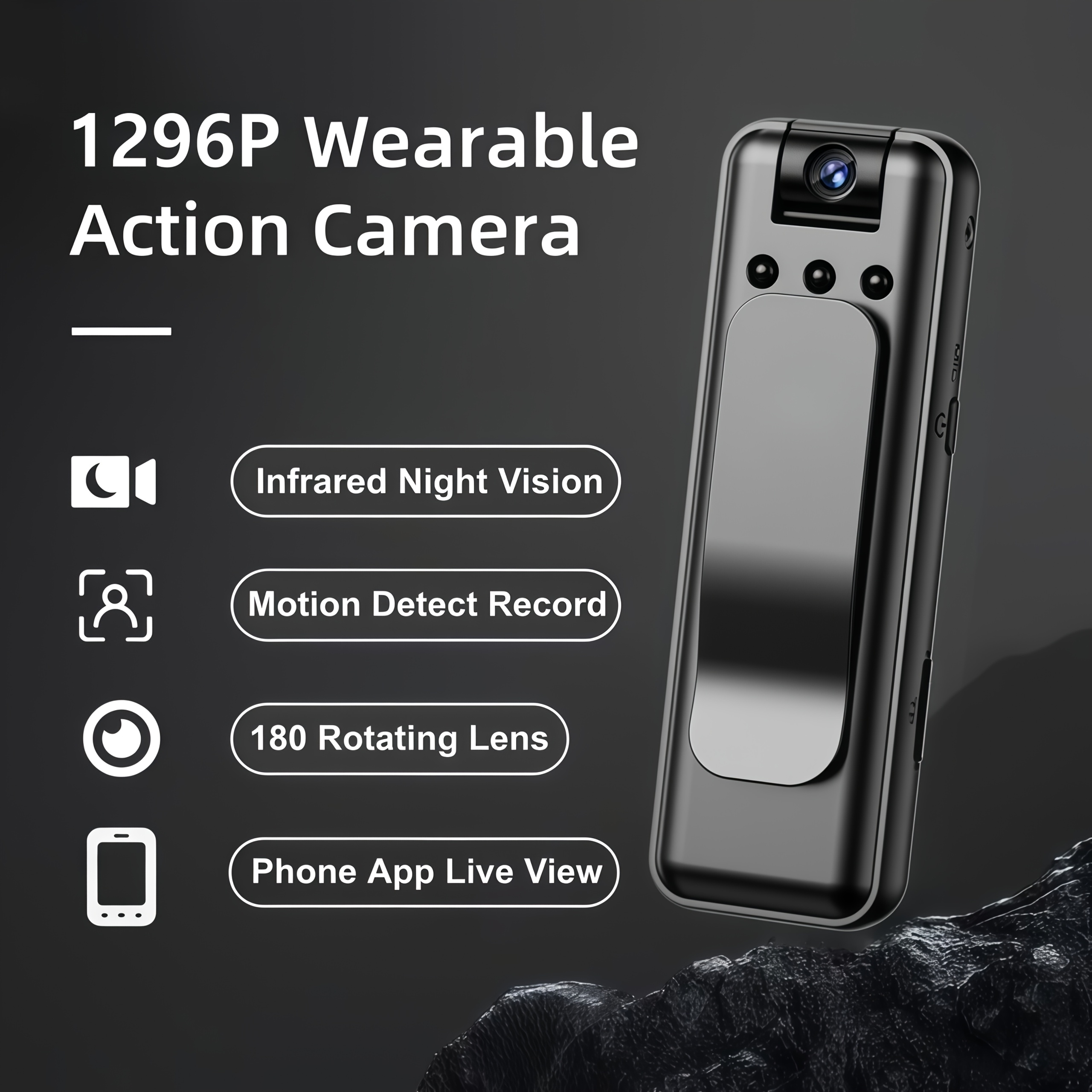 TEMU Mini Wifi Body Camera - 2.4ghz Wifi Wireless Security Camera Wearable Recorder 1296p Hd Night Vision Motion Detection Audio Remote View Loop