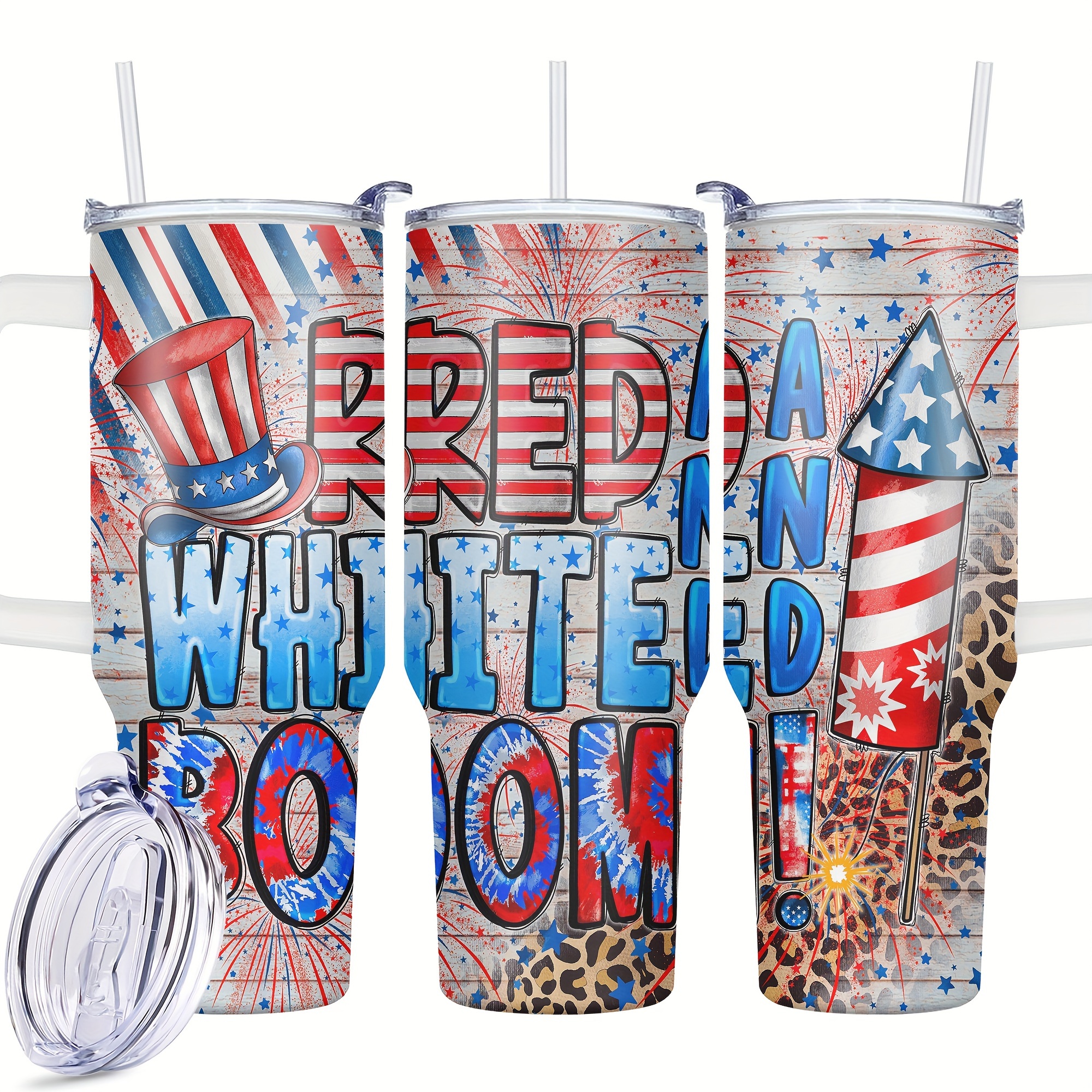 

1pc, Independence Day Tumbler With Lid, 40oz Stainless Steel Insulated Water Bottle With Handle, Portable Drinking Cups, For Car, Home, Office, Summer Drinkware, Travel Accessories, Birthday Gifts