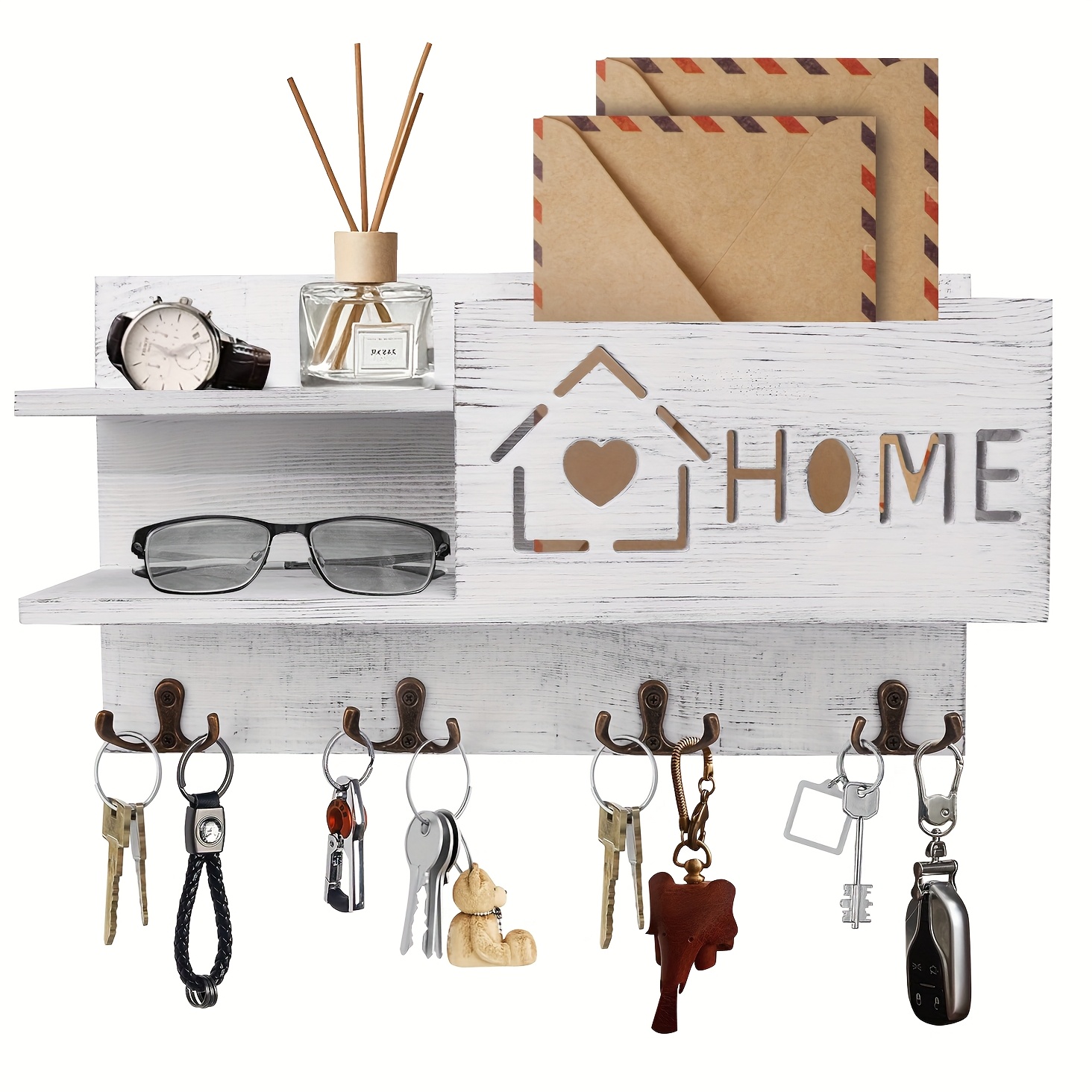 Wood Wall-mounted Key Holder & Organizer - Solid Wood Entryway Storage Shelf With Key Rack, Suitable For Hallway, Patio, Doorway - Rustic Decor, For Organization (space-), Floating Shelves