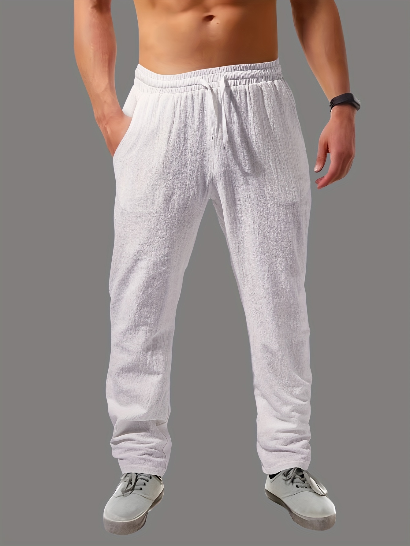 Pantalon En Lin Pour Homme Avec Cordon De Serrage à Taille élastique - Pantalon Décontracté Ample Et Confortable Avec Cordon De Serrage - Pantalon De Jogging Pour Homme - Pantalon De Loisirs