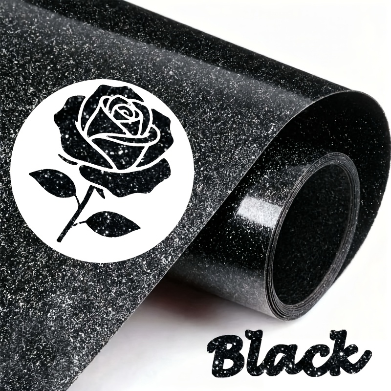 TEMU Black Glitter Vinyl Roll - 25 Cm X 60 Cm, Glitter Heat Transfer Vinyl For T-shirts, Glitter Iron-on Vinyl Compatible With , For Iron-on Designs