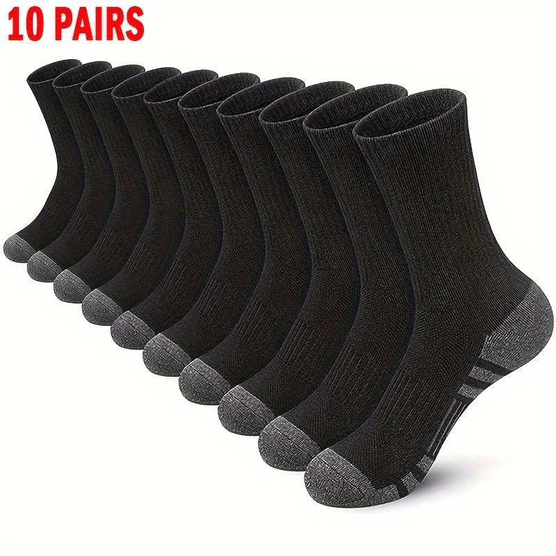 

6 Or 10 Pairs Of Men's Cotton Blend Anti Odor & Sweat Absorption Crew Socks, Comfy & Breathable Sport Socks, For Daily And Outdoor Wearing