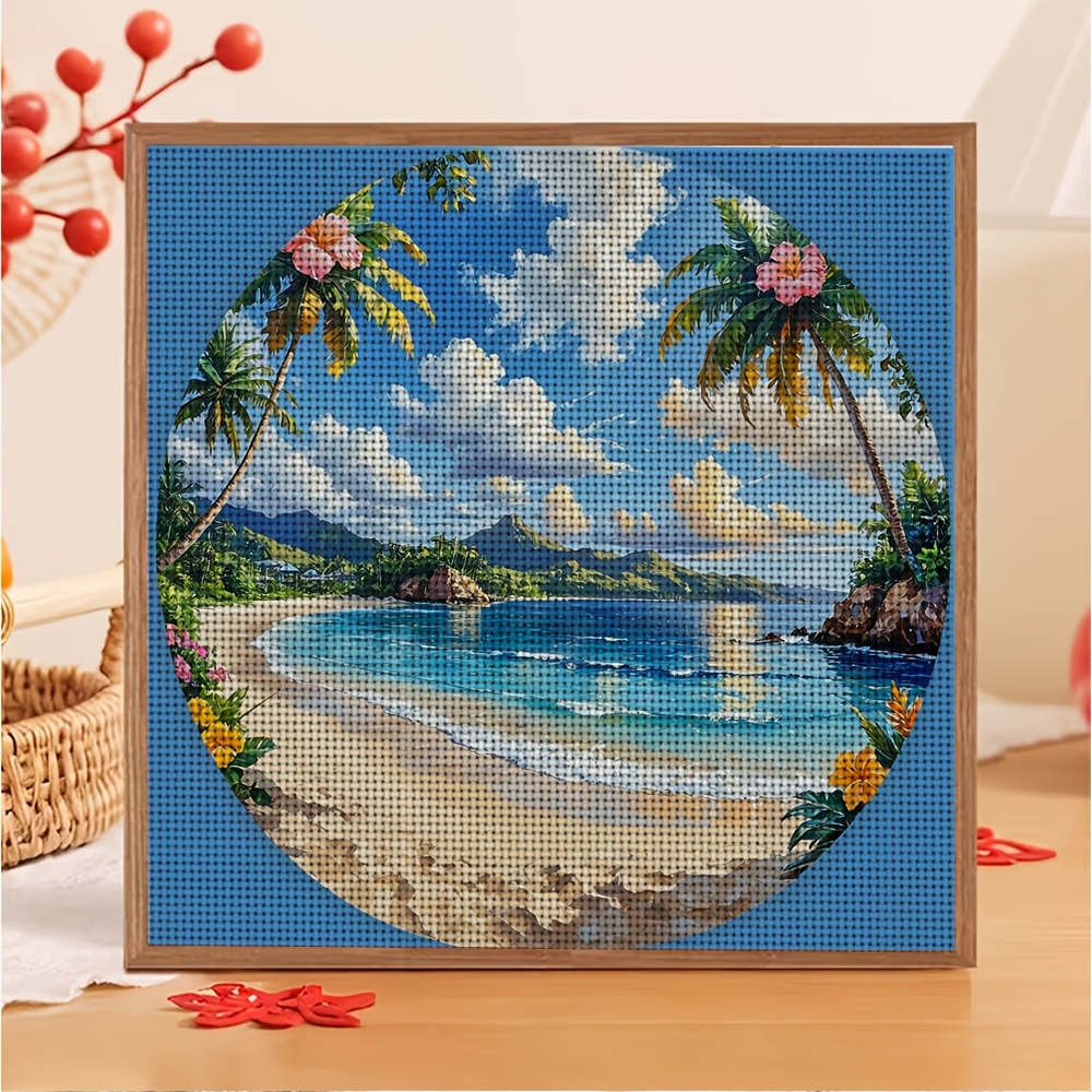 DIY Tropical Beach Scenery Cross-Stitch Kit, Unframed