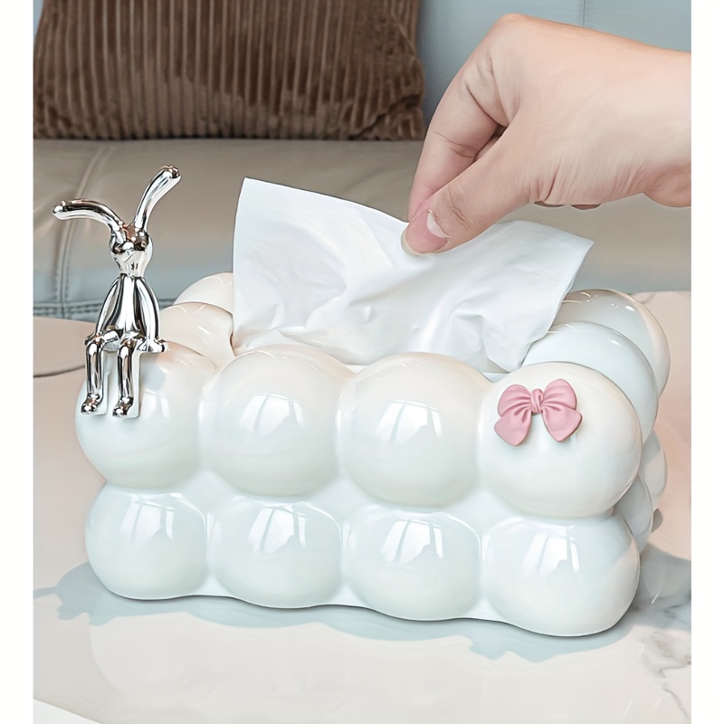 Image of -shaped Tissue Box With Spring Dispenser, Suitable For Living Room, Dining Room, Cloud-shaped Tissue Storage Box, Decorative Table, Bedroom, Desk Tissue Box