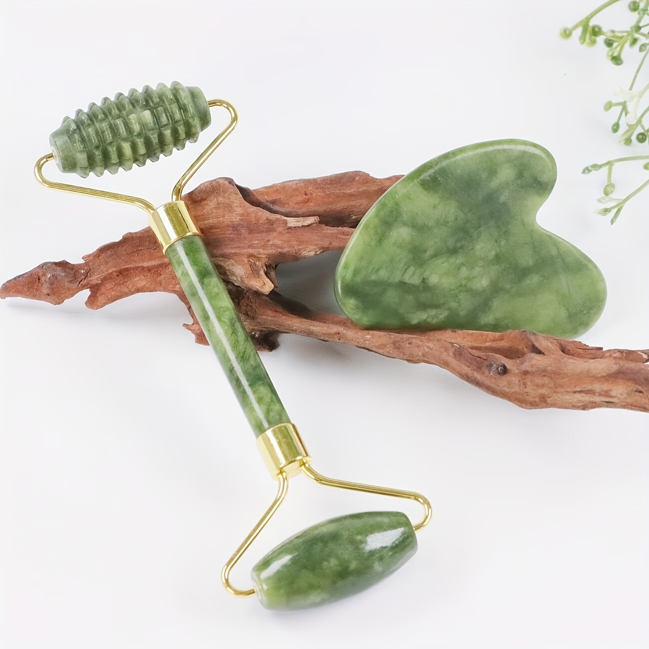 Image of 2pcs Jade Facial Roller With Massage Gears, A Massage Tool For Face, Neck, And Legs